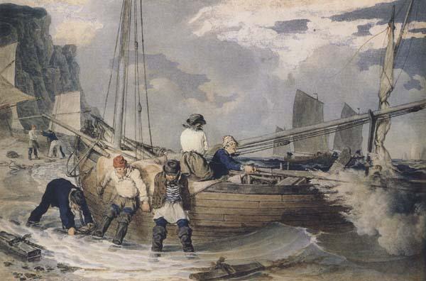 John Augustus Atkinson Fishermen hauling out ready to put to sea (mk47) China oil painting art